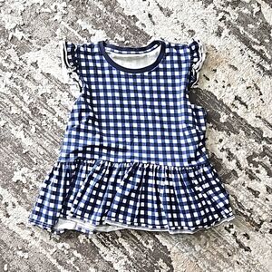 Kate Spade navy cotton gingham peplum ruffle sleeve tank top